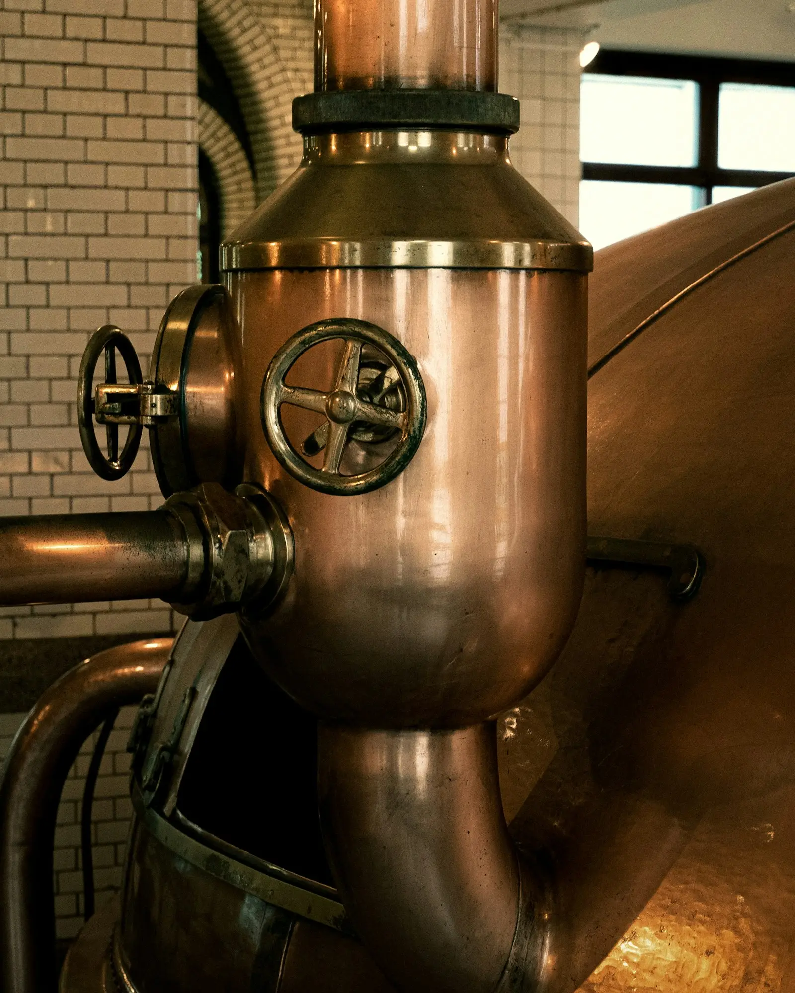 Polished copper and brass boiler fittings